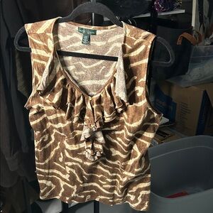 Lauren Ralph Lauren Brown Zebra Print Ruffle Blouse size large